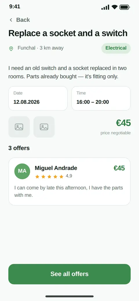 HomeFix: offers from professionals with price and rating