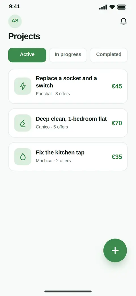 HomeFix: tracking active, in-progress and completed projects